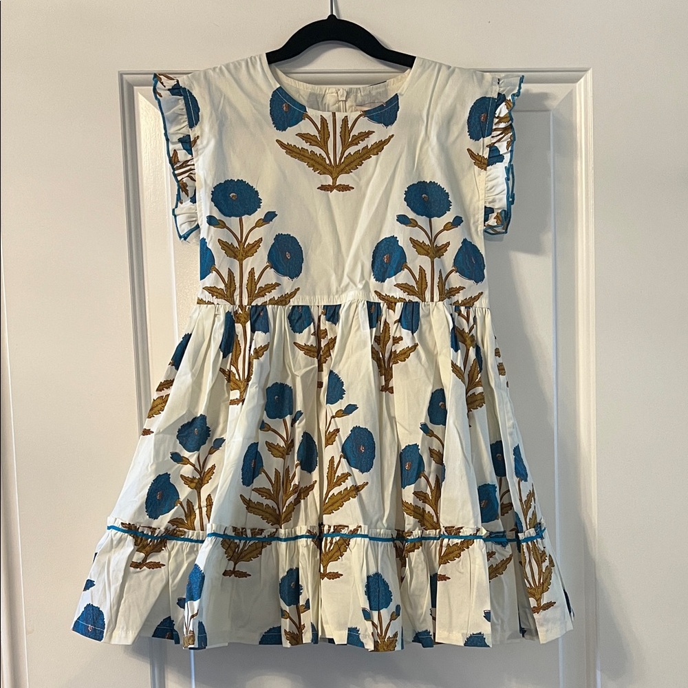 Pink Chicken Kids Dress - Blue and Brown Floral